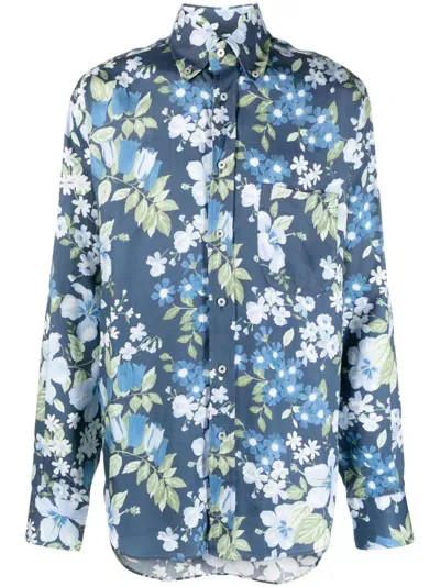 Tom Ford Floral-print Silk Shirt In Blue