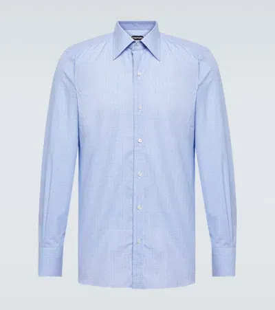 Tom Ford Gingham Cotton Twill Shirt In Blue