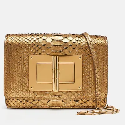 Pre-owned Tom Ford Gold Python Natalia Wallet On Chain