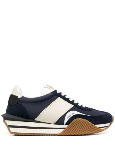 Tom Ford James Suede And Technical Fabric Sneakers In Blue