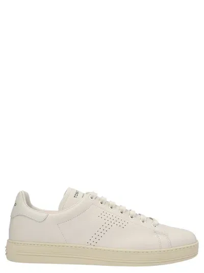 Tom Ford Logo Leather Sneakers In White