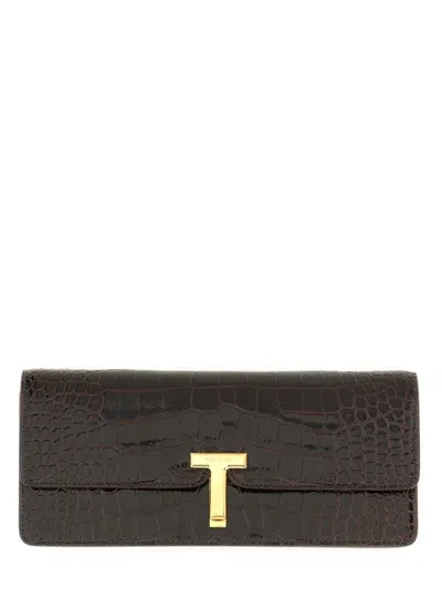 Tom Ford Logo Plaque Evening Clutch Bag In Brown