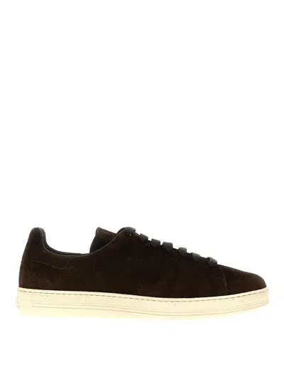 Tom Ford Logo Suede Sneakers In Brown