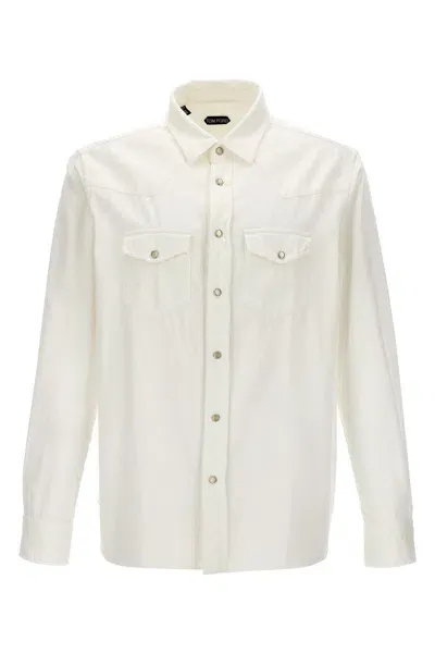 Tom Ford Man Denim Shirt White Size 16 Cotton