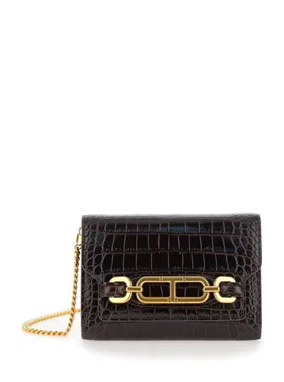 Tom Ford Mini Brown Crossbody Bag With T Logo Detail In Croco Printed Leather Woman