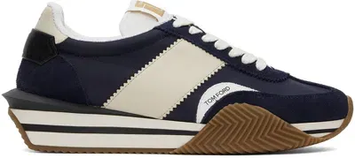 Tom Ford James Rubber-trimmed Suede, Nylon And Leather Sneakers In Blue