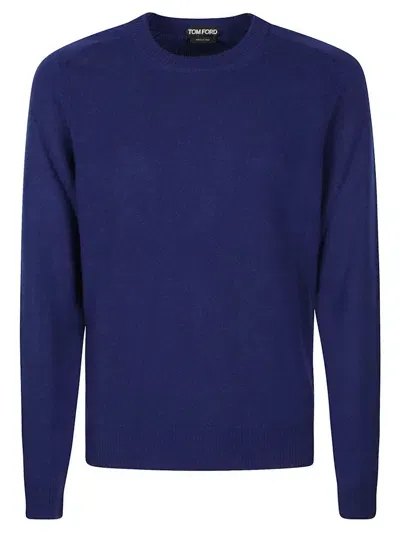 Tom Ford Cashmere Saddle Sweater In Blue