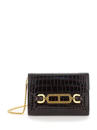 Tom Ford Shiny Stamped Croc Mini Bag In Brown