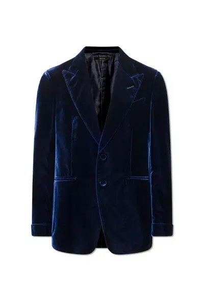 Tom Ford Single-breasted Velvet Jacket In Blue