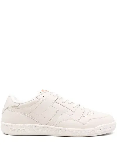 Tom Ford Logo-debossed Leather Sneakers In Neutrals