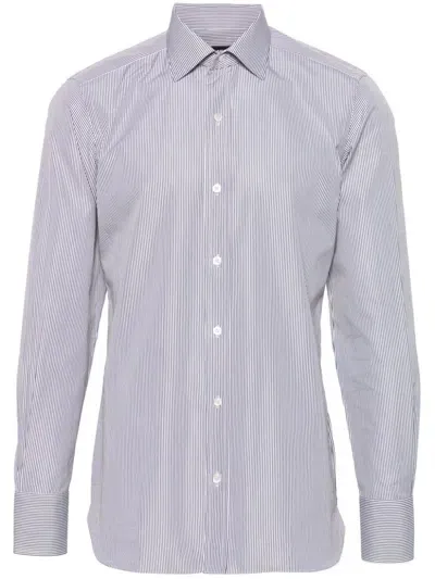 Tom Ford Striped Poplin Shirt In White