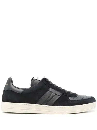 Tom Ford T-patch Suede Sneakers In Blue