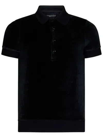 Tom Ford Velvet Polo Shirt In Black