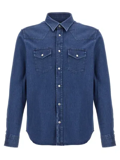 Tom Ford Washed Denim Slim Fit Western Shirt In Stone Blue