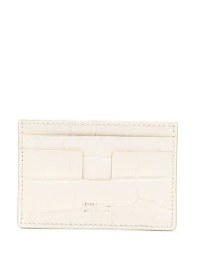 Tom Ford Crocodile-effect Leather Card Holder In White