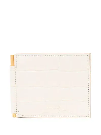 Tom Ford Crocodile-effect Bi-fold Cardholder In White