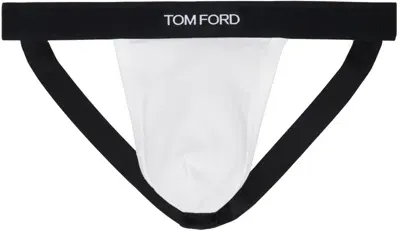 Tom Ford White Jacquard Logo Jock Strap