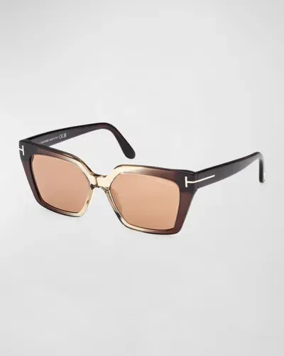 Tom Ford Winona Acetate T-logo Cat-eye Sunglasses In Brown