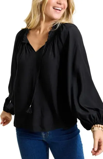 Tommy Bahama Tie Neck Peasant Top In Black