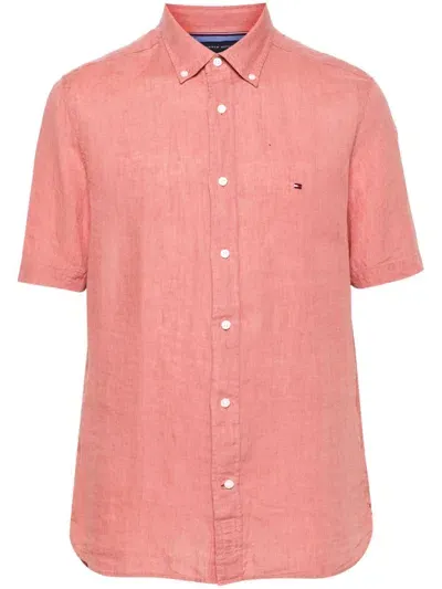 Tommy Hilfiger Man Shirt Salmon Pink Size Xl Linen