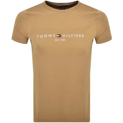 Tommy Hilfiger Logo T Shirt Brown