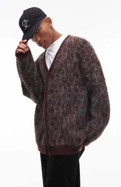 Topman Brushed Animal Leopard Cardigan-brown