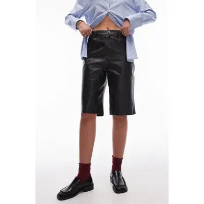 Topshop Awkward Length Faux Leather Shorts In Brown