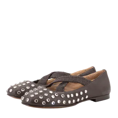 Toral Silvie  Crystals Brown Ballerinas