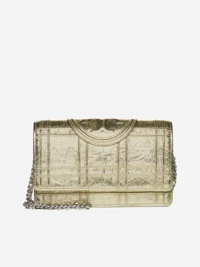 Tory Burch Fleming Metallic Chain Wallet In Gold