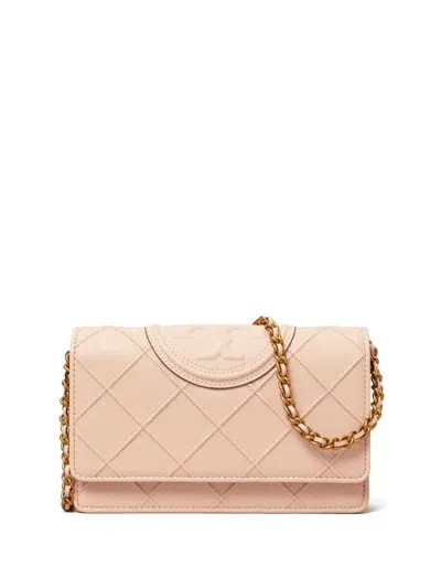 Tory Burch Fleming Leather Wallet On Chain In Pink