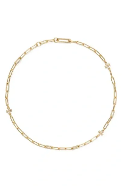 Tory Burch Good Luck Chain Pave Necklace In Gold