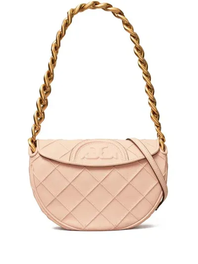 Tory Burch Mini Fleming Crescent Shoulder Bag In Pink