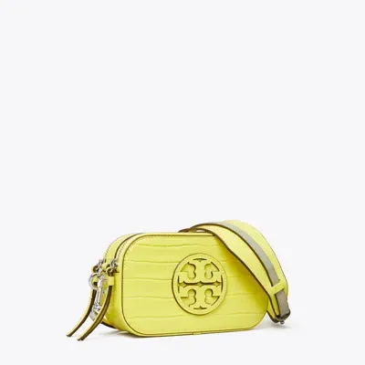 Tory Burch Mini Miller Croc-embossed Crossbody Bag In Yellow