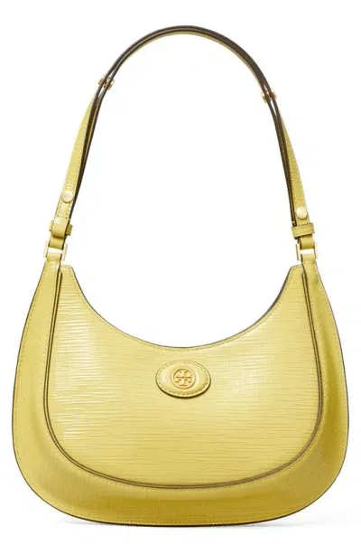 Tory Burch Robinson Crosshatched Convertible Crescent Bag In Yellow