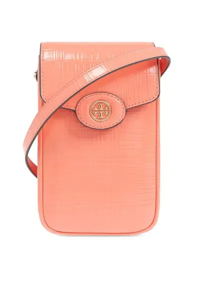 Tory Burch Robinson Logo Plaque Phone Pouch In Pink