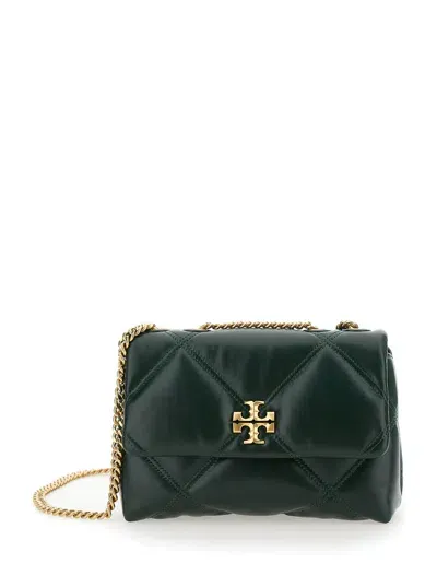 Tory Burch Logo Plaque Diamond Quilted Shoulder Bag In Green