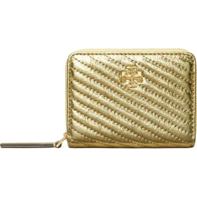 Tory Burch Small Kira Moto Quilted Metallic Leather Zip Wallet In Gold