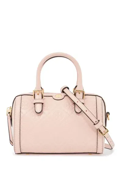 Tory Burch Small T Monogram Leather Trunk Bag. In Pink