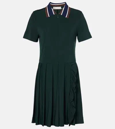 Tory Sport Pleated Zip-up Tennis Dress In Green