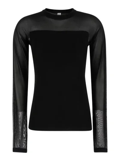 Totême Black Semi Sheer Evening Top In Viscose