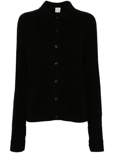 Totême Shirt-collar Cashmere Cardigan In Black