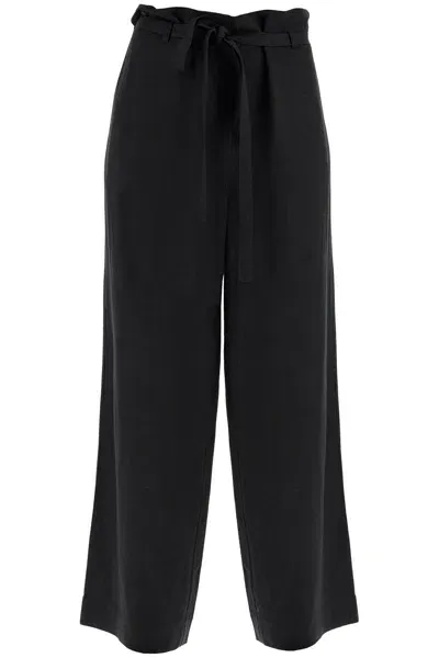 Totême Wide Leg In Fluid Viscose And Linen Trousers In Black