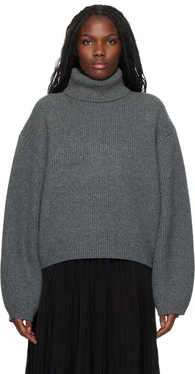 Totême Gray Ribbed Turtleneck In Grey Melange 074