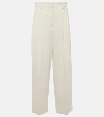 Totême High-rise Silk And Cotton Wide-leg Pants In White