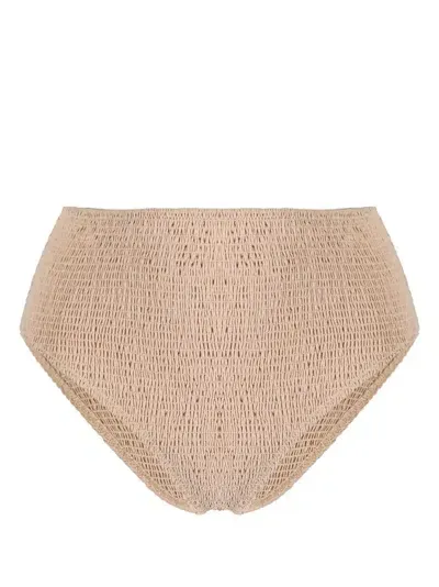 Totême High-waist Smocked Bikini Bottoms In Beige