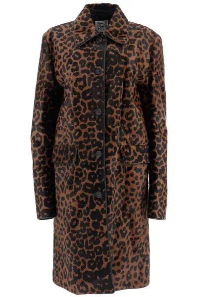 Totême Leopard Print Car Coat In Horse In Brown