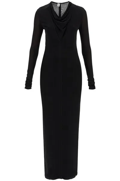 Totême Long Dress With Draped Neckline In Black