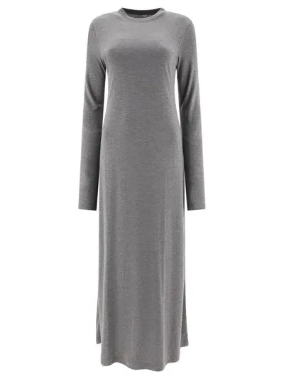 Totême Long Grey Relaxed Dress In Jersey Woman