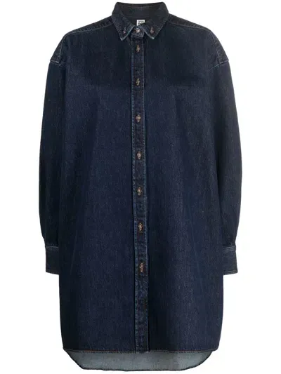 Totême Long-sleeved Denim Shirt In Blue