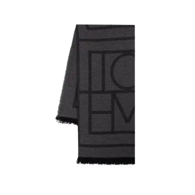 Totême Monogram Scarf - Wool - Grey In Black